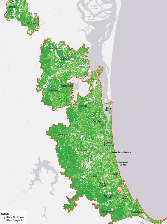 Tree canopy coverage on the Gold Coast.