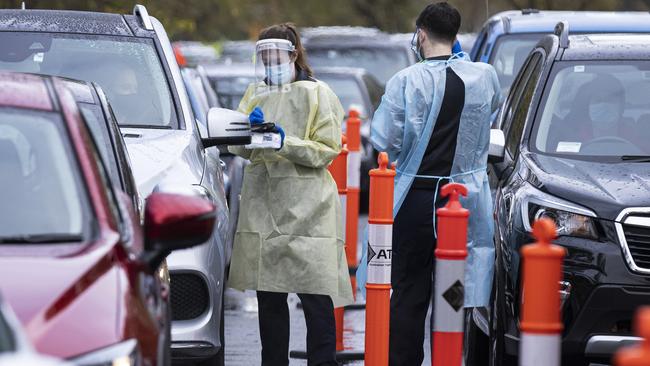 A pop-up Covid-19 test site at Albert Park Lake in Melbourne on Thursday. Picture: Getty Images