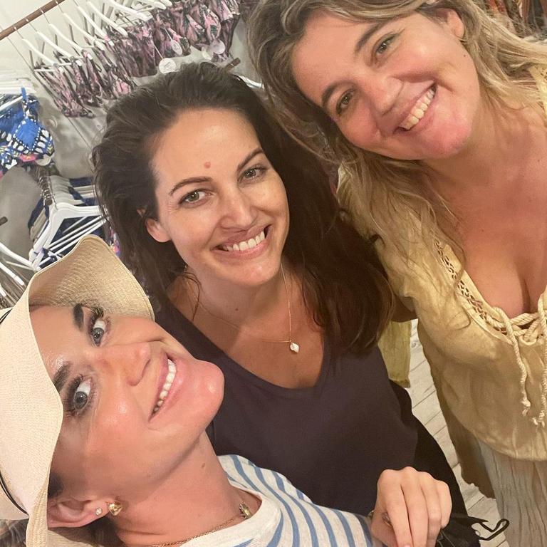 Prue and Brooke Needham of Tahitian Lime Swimwear in Port Douglas with pop star Katy Perry. Photo: Instagram