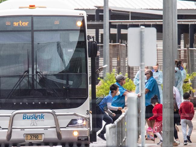 Australian evacuees from Wuhan arrive at the Inpex Plant Manigurr-ma Village in Darwin. Picture: AAP