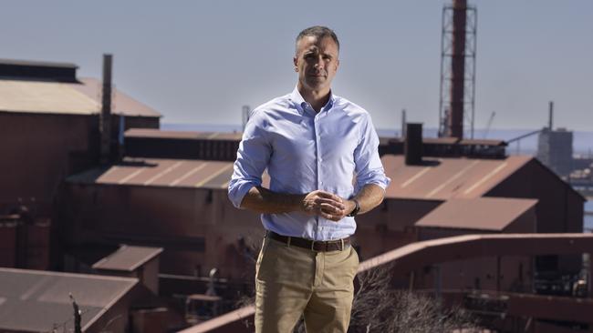 South Australian Premier Peter Malinauskas overlooking Whyalla steelworks on Monday. Picture: Brett Hartwig