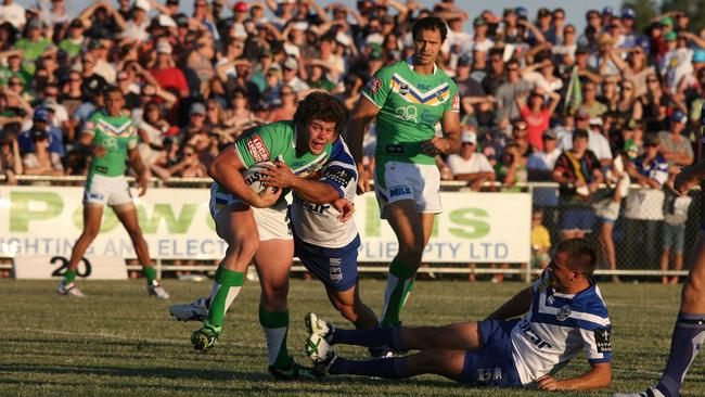 The Raiders, pictured playing a trial against the Bulldogs NRL at Wagga Wagga’s McDonalds Park in 2012, will play an NRL match in the regional NSW town next year.