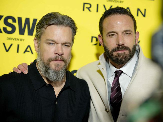 Matt Damon and Ben Affleck attend the world premiere of The Accountant 2 in Austin, Texas. Picture: Getty Images via AFP