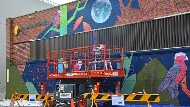 A photo of the Lane Cove mural in progress.