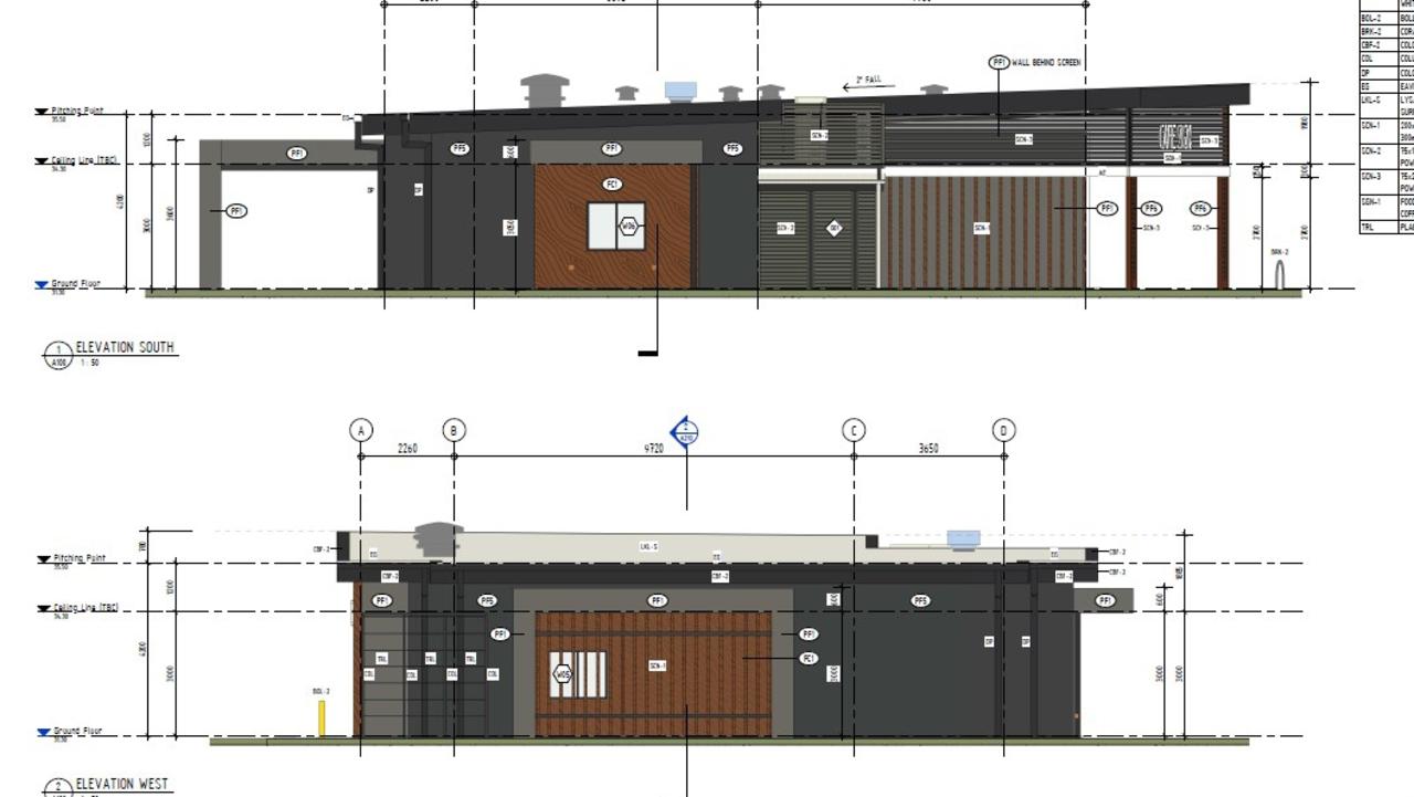 Building elevation plans by Verve Building Design for the Coffee Club building on the former Bunnings site on Yaamba Road.