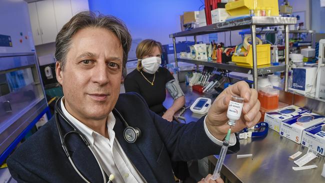 Flinders University Professor Nikolai Petrovski with his potential COVID-19 vaccine. Picture: Roy Van Der Vegt