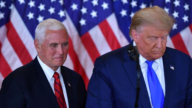 US President Donald Trump and US Vice President Mike Pence during election night. Picture: AFP