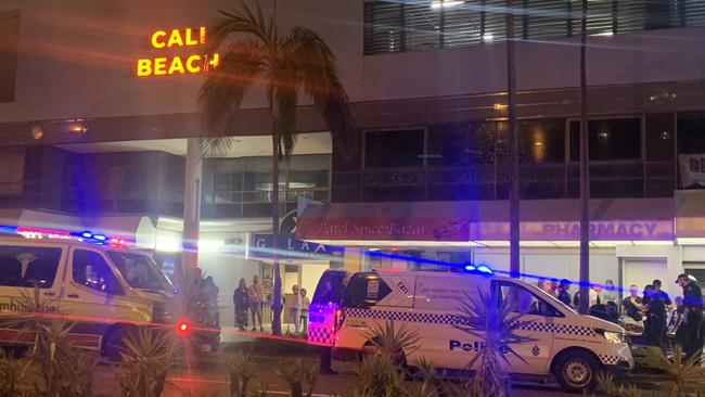 Emergency services including half a dozen police and ambulance paramedics at the scene of a fight between Cali Beach Club security and two patrons about 10.30pm on Friday night.