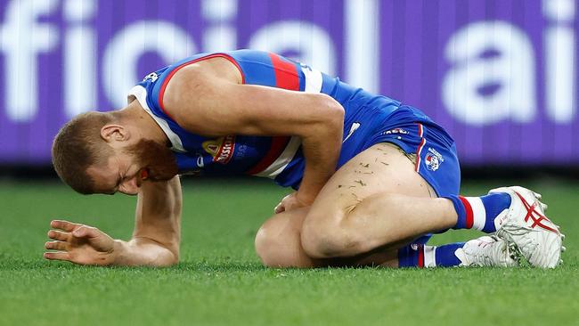 Liam Jones faces a stint on the sideline after fracturing his arm against North Melbourne. Picture: Getty Images