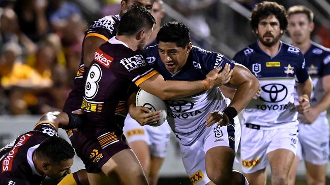 Jason Taumalolo will still play in the middle, but has been given permission to shift to and edge to reignite the Cowboys hulk. Picture: Getty Images.