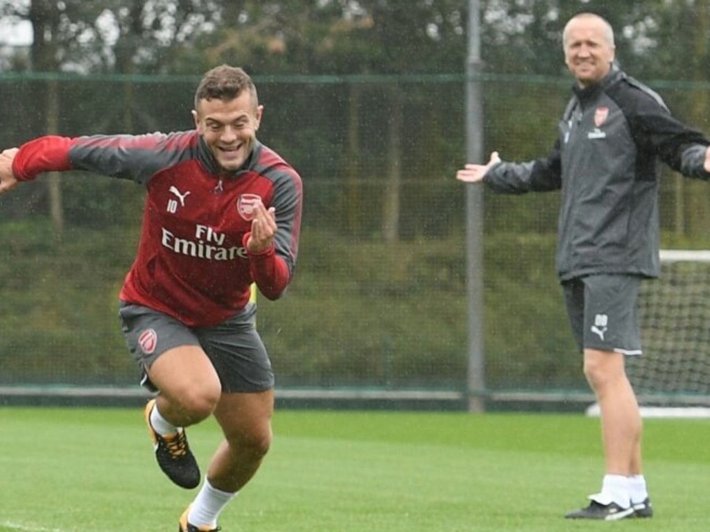 Darren Burgess, right, overseeing another former Arsenal person, midfielder Jack Wilshere. Picture: Michelangelo Rucci