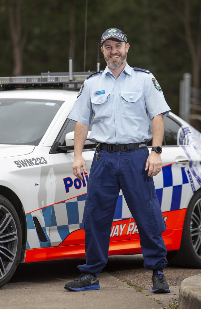 Senior Constable Jonathan Wright lost his foot when he and his partner were hit by a car in Leumeah in February. Picture: Justin Lloyd.