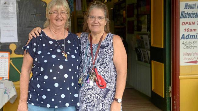 PRIME EXHIBITS: Dianne Herbener, president with one of her "real treasures”, Gwen Scott, treasurer of the Mt Morgan Historical Museum. Picture: Jann Houley