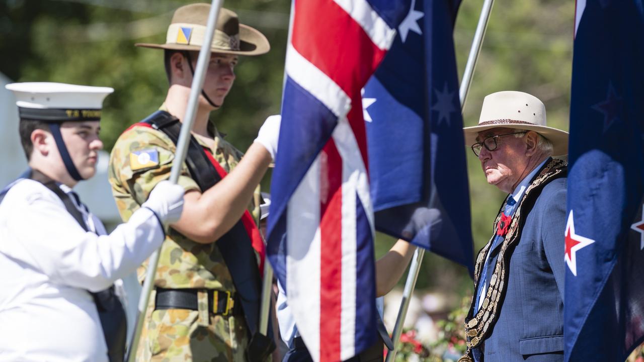 TRC Mayor Paul Antonio after speaking at the Anzac Day Toowoomba mid-morning Service of Remembrance at the Mothers' Memorial, Tuesday, April 25, 2023. Picture: Kevin Farmer