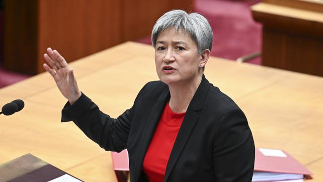 Penny Wong argued in the Senate on Tuesday that Labor had inherited laws which the High Court had now ruled were unconstitutional and was working to fix them. Picture: NCA NewsWire / Martin Ollman