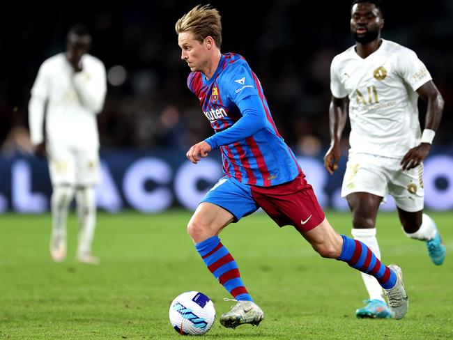 Barcelona ace and Manchester United target Frenkie de Jong controls the ball against the A-League All Stars at Accor Stadium in Sydney. Picture: Brendon Thorne/Getty Images