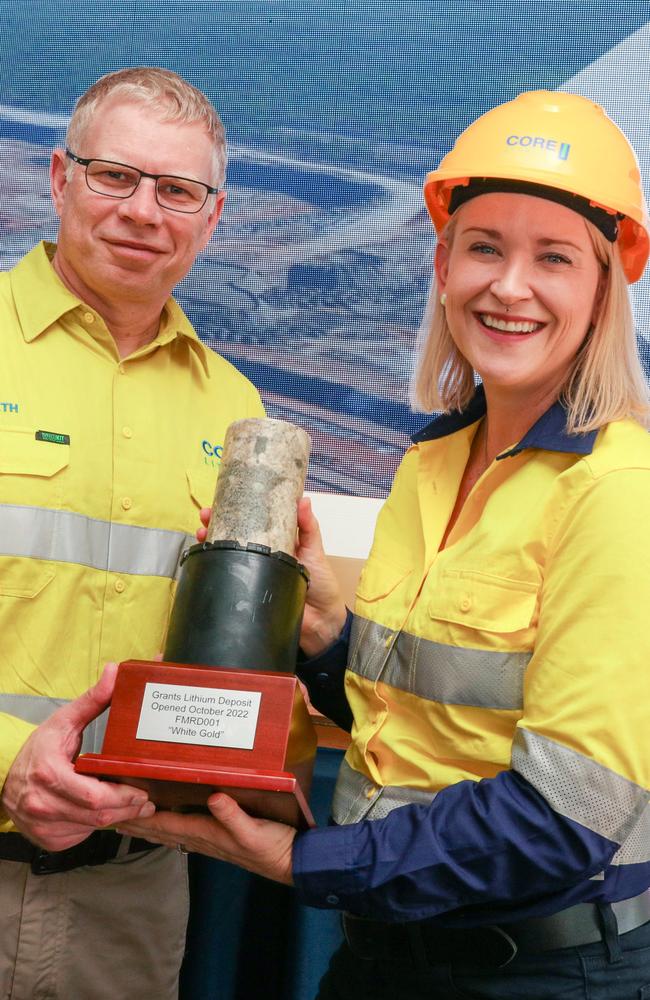 Core Chief Executive Officer Gareth Manderson and Mining Minister Nicole Manison at the official opening of the Finniss Lithium mine Picture: Glenn Campbell