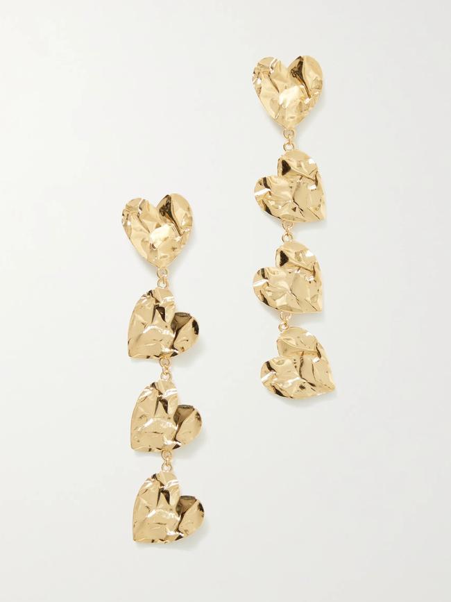 Oscar de la Renta Crushed Heart gold-tone earrings, $574.81 from Net-a-Porter