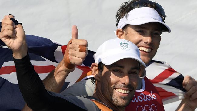 Mat Belcher and Jaime’s brother Will after winning silver at the Rio Olympics.