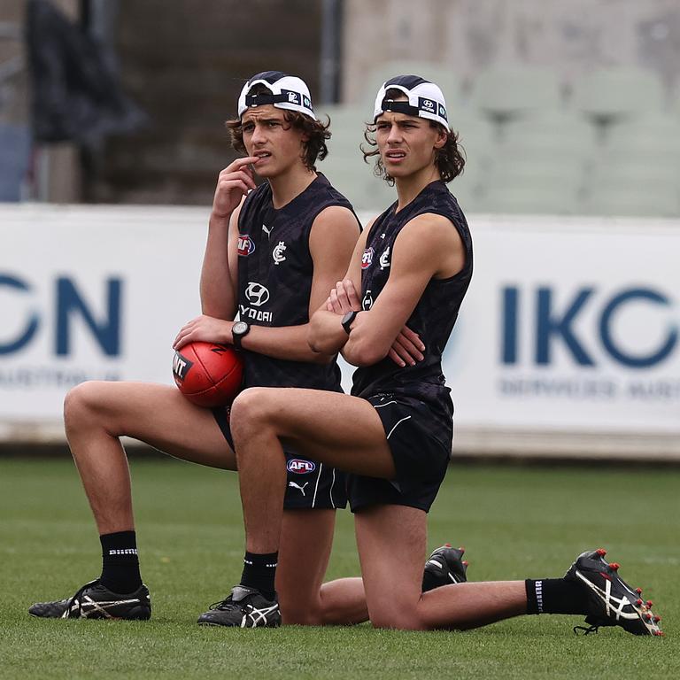 Ben (left) and Lucas Camporeale training with Carlton. Picture: Michael Klein