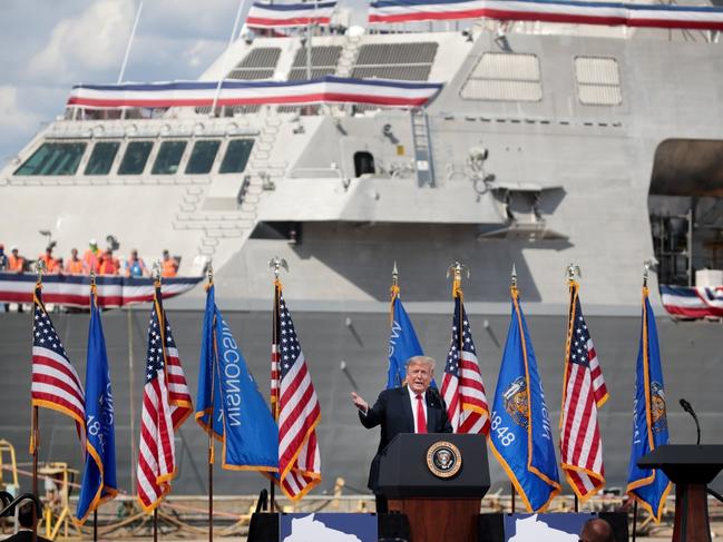 President Trump visited Fincantieri shipyard in Wisconsin in 2020, before construction began on the Constellation. Picture: Scott Olson/Getty Images