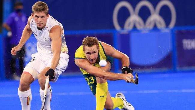 Daniel Beale in action during the Gold medal Hockey game between Australia and Belgium at the Oi Hockey Stadium at the 2020 Tokyo Olympics. Pics Adam Head