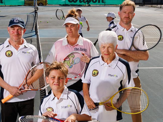 Marion Tennis Club members Tony Davey, Nigel Dally, Liz Hearn, Pat Carey, Kym Morgan and Korbyn Hearn 9  (front) The Marion Tennis Club was recently informed by council of plans to demolish their 90-year-old club to re-zone community sporting land for commercial use.