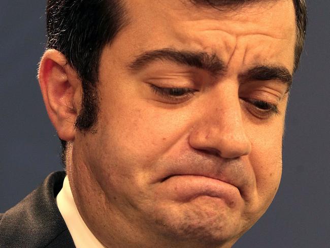 Senator Sam Dastyari holds a press conference to announce his resignation. Picture: AAP Image/Ben Rushton