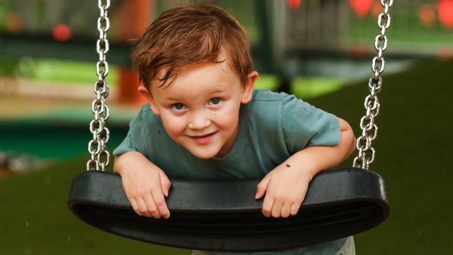 Jackson Finch 4 as the playground at Jingili Water Gardens has been upgraded.Picture: Glenn Campbell