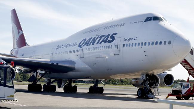 A Qantas plane which made an emergency landing at Cairns airport en route from Tokyo to Sydney PICTURE: ANNA ROGERS