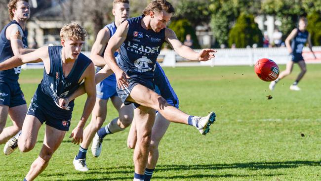 South Ãdelaide’s Mitch O'Neill kicks clear against Sturt on Saturday. Picture: Brenton Edwards.