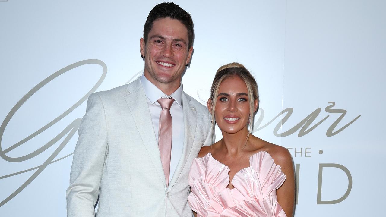 MELBOURNE, AUSTRALIA - MARCH 29: Collingwood Magpies AFL player Jack Crisp and Mikayla Crisp attend Glamour On The Grid ahead of the 2023 Australian Formula One Grand Prix at Albert Park Grand Prix Circuit on March 29, 2023 in Melbourne, Australia. (Photo by Graham Denholm/Getty Images for AGPC)