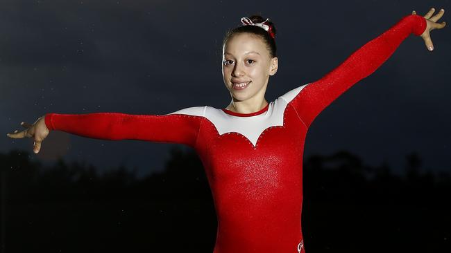 14 year old Jaymi started gymnastics at age six after being talent-spotted at a school holiday gymnastics program. Picture: John Appleyard