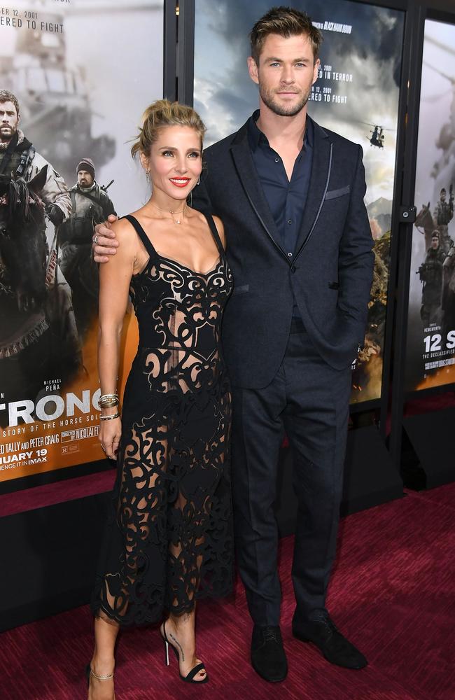 Actors Elsa Pataky and Chris Hemsworth for the world premiere of 12 Strong. Picture: Getty Images