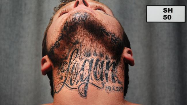 The tattoos on Raymond Jones’ neck.