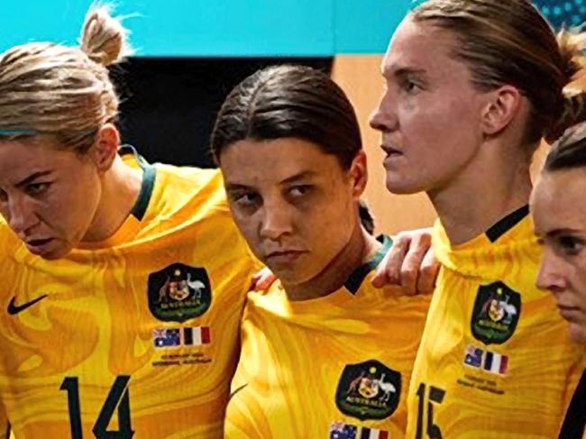 12/08/2023: Matildas Instagram picture posted on 15th August showing the team in the change rooms ahead of their triumph against France to go through to the quarter finals. (L-R) Mary Fowler, Tameka Yallop, Alanna Kennedy, Sam Kerr, Claire Hunt, Hayley Raso, Kyah Simon and Mackenzie Arnold