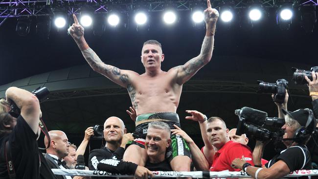 Danny Green celebrates his victory over Anthony Mundine hat had been 11 years in the planning.