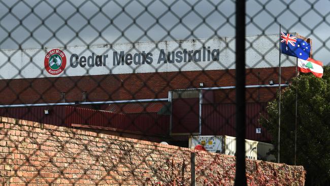 Locked down: Cedar Meats Australia abattoir in Melbourne remains closed, despite political claims that food processing is an essential service that must keep operating. Picture: William West/AFP