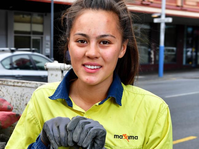 15/11/2016 Justine Mules at work as a construction apprentice for Adelaide City Council. Picture Mark Brake