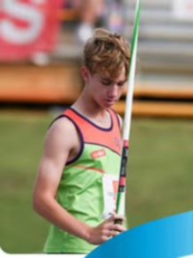 Southern Downs' little athlete Ethan Kent ready to throw his javelin. Photo: Supplied