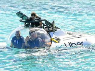 Chief Scientist GBRMPA Dr David Wachenfeld and CEO of Citizens of the Great Barrier Reef Andy Ridley were the first people to experience scUber on it's maiden voyage. Picture: Matt Taylor GLA230519SCUBER