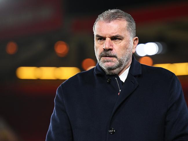 NOTTINGHAM, ENGLAND - DECEMBER 15: Ange Postecoglou, Manager of Tottenham Hotspur, looks on prior to the Premier League match between Nottingham Forest and Tottenham Hotspur at City Ground on December 15, 2023 in Nottingham, England. (Photo by Michael Regan/Getty Images)