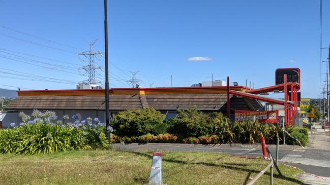 The former Hungry Jacks restaurant on the corner of Maroondah Hwy and Heatherdale Rd, Ringwood, before it was demolished. Picture: Kiel Egging.