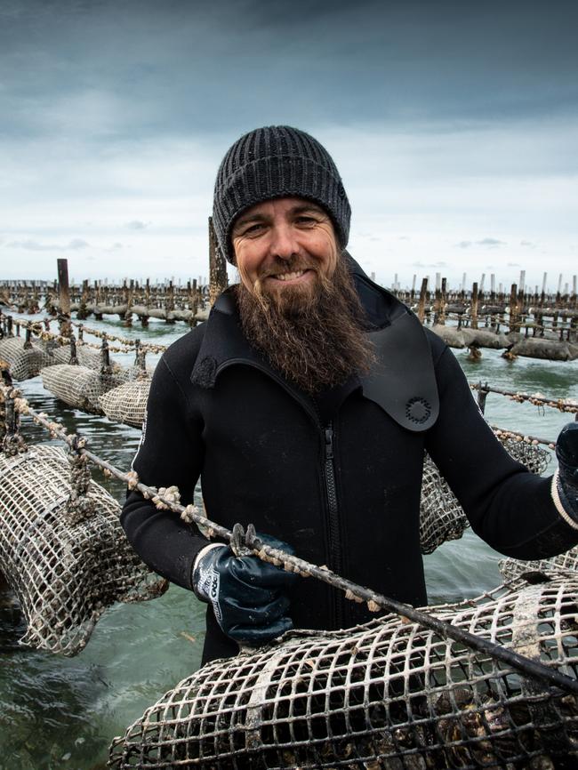 Chris Churchett from Oysters Amalgamated at Coffin Bay. Picture: Robert Lang