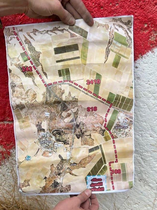 A map recovered from a site in Israel suggests the degree of Hamas planning and intelligence-gathering leading up to Saturday’s surprise attack. Picture: South First Responders/WSJ