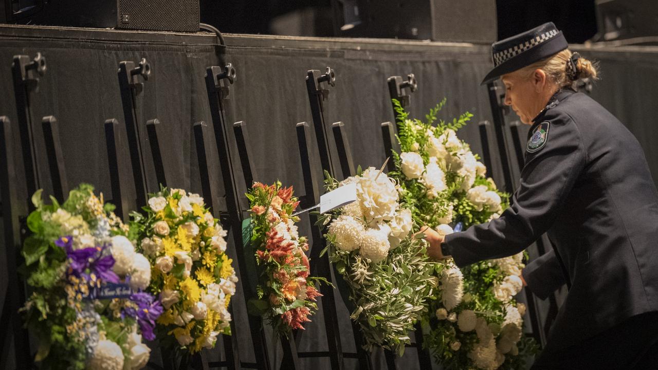 Queensland Police Commissioner Katarina Carroll at the memorial service for slain police officers Constable Rachel McCrow and Constable Matthew Arnold at the Brisbane Entertainment Centre. Source: Queensland Police Service.