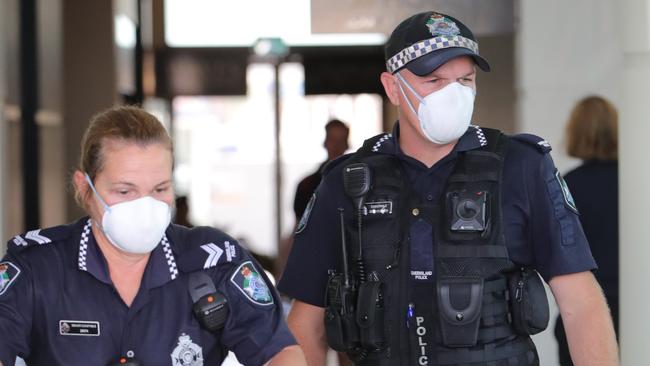 Travellers finally leave the Voco Hotel in Surfers Paradise after two weeks of mandatory quarantine due to the Coronavirus. Police helping out...Picture Glenn Hampson