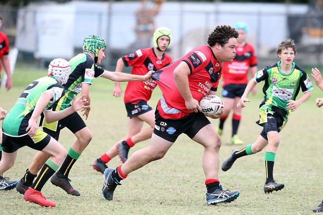 A Rugby League Gold Coast junior gala day at Burleigh Bears Junior Rugby League Club. Under 14s. Mudgeeraba vs Helensvale. Number 10 5 September 2021 Miami Picture by Richard Gosling