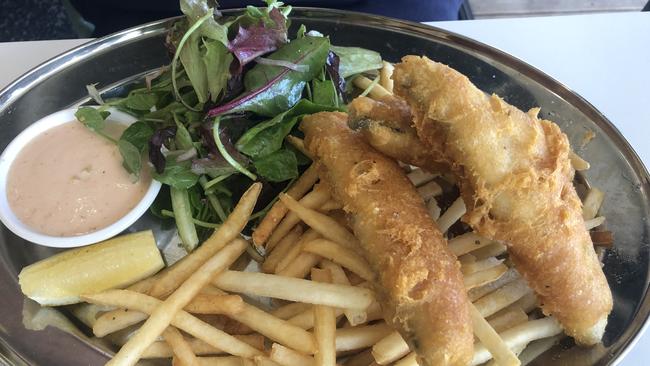 Coorong mullet fish and chips at Silver Sands Beach Club. Picture: Supplied