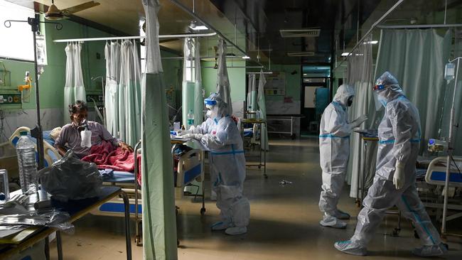 Health workers inside the Intensive Care Unit of the Teerthanker Mahaveer University (TMU) hospital. Picture: AFP